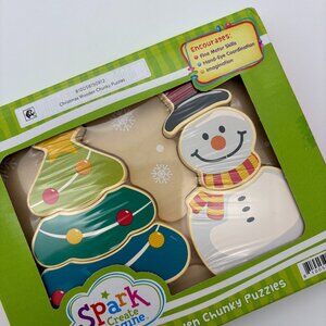 Spark Create Imagine Christmas Wooden Chunky Puzzles, Base & 6 Puzzle Pieces NEW